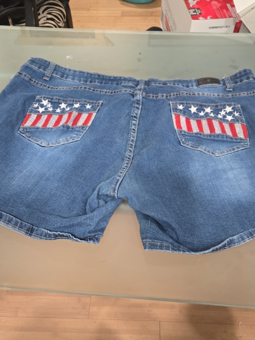 Denim Jean Shorts with Flag Pocket Accents - Blue